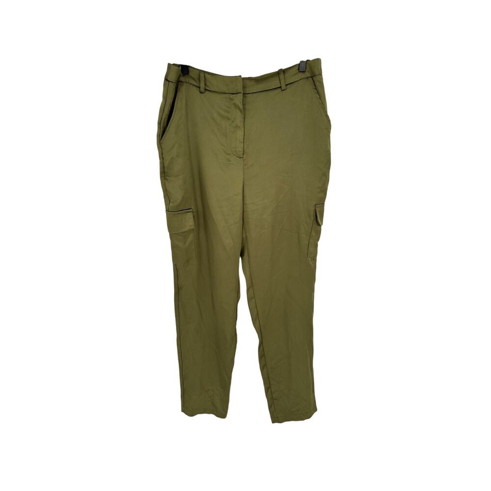 Anthropologie Bailey 44 Satin Cargo Pants Womens M Olive Green High Rise Utility